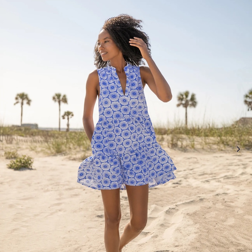 MAHI GOLD Blue and White Sunburst LAUREN Dress